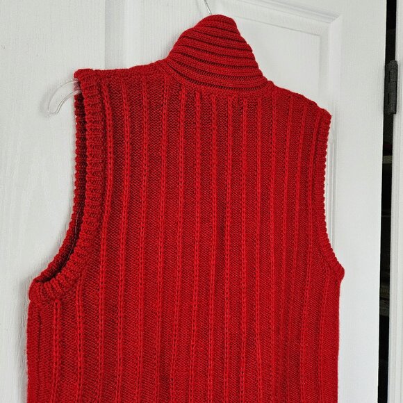 Eddie Bauer Wool Shawl Collar Sweater Vest Medium Tall MT Women Red Button Front - Picture 11 of 15
